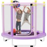 LPIW Trampoline for Kids, 5FT Toddler Trampoline with Safety Enclosure Net, Outdoor/Indoor Kids Trampoline with Basketball Hoop, Mini Trampoline Toys, Birthday Gifts for Kids