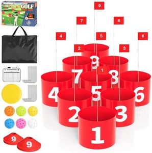 Golf Game Set with 9 Buckets, Golf Backyard Bucket Set with Markers Balls Frisbee Scoreboard,Outdoor Golf Course Game 9 Holes Backyard Golf Game for Adult Kids