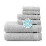 MARTHA STEWART 100% Cotton Bath Towels Set Of 6 Piece, 2 Bath Towels, 2 Hand Towels, 2 Washcloths, Quick Dry Towels, Soft & Absorbent, Bathroom Essentials, Light Gray