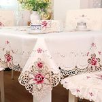 MONKDECOR Beautiful Satin Embroidery Cutwork Design, 6 Seater Dinnig Table Cover (Size-90" x 60" Inches) Design-1