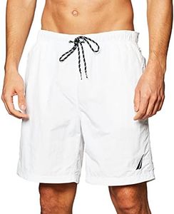 Nautica Men's Solid Quick Dry Classic Logo Swim Trunk, Bright White, Large