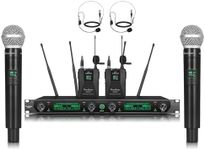 MicrocQueen UHF Wireless Microphone System, 4-Channel Cordless Mic Set with Handheld/Bodypack/Headset/Lapel, Metal Build, Fixed Frequency, 400ft Coverage, Ideal for Karaoke/Party/Wedding/Concert