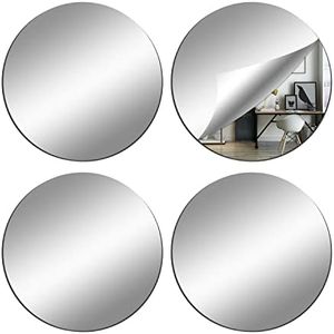 DARENYI 4Pcs Glass Round Mirror Tile, 6 inch Self Adhesive Mirror Sticker Small Circle Mirror Sheet for DIY Crafts, Glass Mirror Plates Trays for Wedding Table Centerpieces Walls Decor