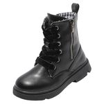 DADAWEN Kids' Glitter Side Zipper Combat Boots Waterproof Lace-Up Ankle Boots Leather Black 11 UK Child