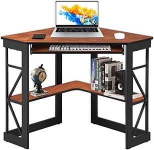 VECELO Corner Desk with Rack (A4 Compatible) Compact Desk PC Desk with Keyboard Tray Triangular Corner Computer Desk Width 40.9 x Depth 28.0 x Height 29.9 inches (104 x 71 x 76 cm), Storage Shelf