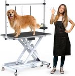 YITAHOME 49" Professional Electric Dog Grooming Table, Leveling Wheels Heavy Duty Grooming Table for Dogs at Home, w/Aluminum Large Dog Grooming Station, Anti Slip Tabletop & Tool Organizer White