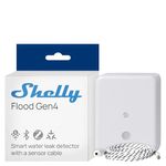 Shelly Flood Gen4 - Smart Wi-Fi & Matter Water Detection Sensor + Leak Sensor Cable, IP44, Flood and Rain Detector, 3 Alarm Modes, Home Security, No Hub Required, Timer, Alexa & Google, Apple HomeKit