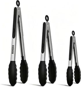 Kitchen Tongs, Set of 3 Stainless Steel Tongs with Silicone Tips Locking Cooking Tongs 600ºF Heat Resistant Tong for Cooking BBQ Grilling Air Fryer Serving Food Salads, 7"+9"+12" Black