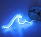 Wave Neon Signs Blue LED Night Lights with Dimmable Switch for Kids Wall Decor USB Powered for Living Room Bar Bedroom Boys Girls (12.6 * 3.9")