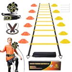 IHEPYQ Soccer Agility Training Equipment Set, 12 Rung 20Ft Agility Ladder, 12 Disc Cones, 4 Steel Stakes, Solo Soccer Trainer, Jump Rope - Speed Training Equipment for Soccer Football Basketball