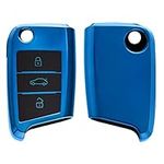 kwmobile Key Cover Compatible with VW Golf 7 MK7 3 Button Car Key - Soft TPU Car Key Fob Protector Case - Blue High Gloss