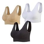 Lemef 3-Pack Seamless Sports Bra Wirefree Yoga Bra with Removable Pads for Women (X-Large, Black&White&Nude)