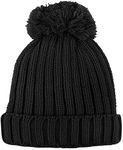 LUTHER PIKE SEATTLE Winter Pom Pom Beanie Hat - Cute Knit Yarn and Warm Fleece-Lined Slouchy Skull Ski Cap for Women - Cool Hair Accessories - for Boho, Hipster, and Winter Outfits, Black, One Size