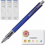 Kuru Toga Advance - Auto Lead Rotating Mechanical Pencil 0.3mm Navy (M3-5591P.9) +Uni Pencil Lead,"The Uni" Smudge-Proof Leads, 0.3mm HB 3Set and amazdone Sticky Notes