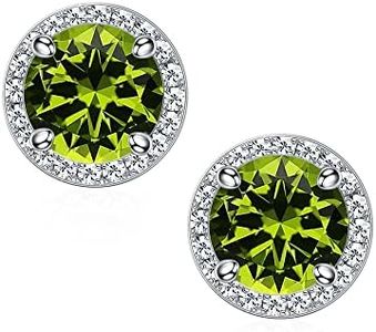 SMILEST Peridot Birthstone Stud Earrings for Women, Natural Peridot Birthstone Earrings 18K White Gold Plated S925 Sterling Silver Halo Genuine Peridot August Birthstone Earrings for Women Mother