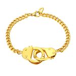 FindChic Handcuff Friendship Bracelet Gold, Stainless Steel, 4mm, 7.5’’ (19cm), Personalised Engrave Partner In Crime Bracelet Handcuff, Diamond Cut Curb Cuban Chain Lockable Handcuff Bracelet