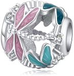 ZiNuo 925 Sterling Silver Bead Charms Pink Dragonfly Charms Flying Animal Charms to fit Pandora Bracelet