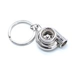 GT//Rotors Turbo Keychain Metal Spinning Turbocharger Automotive Mini Car Part Keychain Key Ring, Silver Chrome Turbo, Small