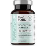 Free Soul 50 Billion CFU Pro Bio Cultures Complex with 16 Live Strains – Advanced Single Capsule Serving with Multi Strain Formula – Vegan Digestive Enzyme Supplement for Gut Health – 30 Capsules