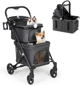 Beberoad Pets T1 Double Pet Stroller for 2 Small Dogs or Cats Lightweight Foldable Double Pet Stroller with Detachable Carrier for Travel Camping (Black)