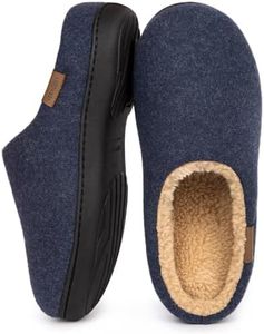 VeraCosy Mens Fuzzy Faux Sherpa Indoor Wide FIt Memory Foam Non-slip Slippers Navy, 8-9 UK