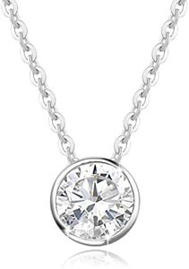 FANCIME 14k Solid White Gold 1 Carat 6.5mm Moissanite Classic Bezel Set Solitaire Gemstone Pendant Necklace for Women Girls, Gold Chain 16 + 2 inch Extender
