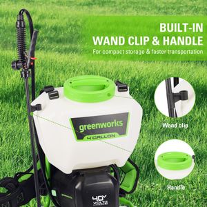 Greenworks 40V Cordless Backpack Sprayer, 4 Gallon, 5 Tips, 25ft Spray