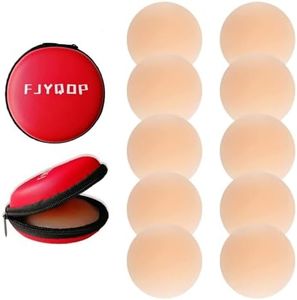 Fjyqop Silicone Nipple Covers - 5 Pairs, Women's Reusable Adhesive Invisible Pasties Nippleless Covers Round, Beige, 7.1