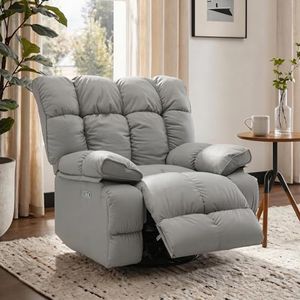 Ceruvia Oversized Power Recliner Chair with Swivel & Rocker, Gray