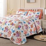 Mooreeke 3 Pieces Microfiber Lightweight Quilt Set Queen Size Reversible Quilted Bedspreads with Shams Stitching Coverlet Bedding Set Blanket for Queen/Full Size Bed 90 x 90 Inches