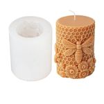 Xidmold Bee Honeycomb Flower Cylinder Candle Mould, Honeybee Beehive Pillar Silicone Mold for Beeswax Candle, Soy Wax Candle, Plaster Ornament, DIY Crafts (B)