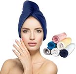 Adon 100% Cotton Turbie Hair Drying Towel Wrap for Women & Men Large Hair Towel for Curly Long Thick Hair, Water Absorbent Quick Dry Anti Frizz Hair Turban Towel (Navy Blue)