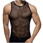 Arjen Kroos Men's Mesh Undershirts Sheer Sleeveless Muscle Tank Top,Black-ck3308,Medium