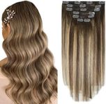 Aison Clip in Hair Extensions 100% Remy Human Hair 4T27P4 Chocolate Brown To Dark Blonde 7A 70G/7Pcs Soft Silky Straight 16clips for Women(18 Inch #4T27P4)