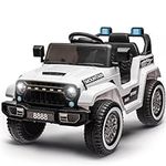TEOAYEAH 12V Kids Ride On Truck Car, Battery Powered Electric Vehicle w/2x35W Motors, Remote Control, Big Wheels, Wireless Music, Ideal Gift to Kids -P1 Large, White