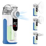 Fitconn Portable Mesh Nebulizer for Adults & Kids, Handheld Ultrasonic Nebulizer with Self-Cleaning & Timer, Quiet Rechargeable Atomiser with Adult & Child Masks for Breathing Treatment -Blue