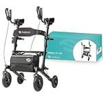 Helavo All Terrain Upright Walker with Flat-Free Solid Rubber Tires - Outdoor Stand Up Walker for Seniors - Tall Standing Rollator with Seat