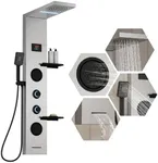 Homevacious 4 In 1 Shower Panel System with Shelf,LED Rainfall Shower Head and Massage Body Jets,3 Functions Handheld Head and Tub Spout,Stainless Steel Bathroom Shower Fixtures,Brushed Nickel