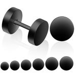 Black Stud Earrings 12Pcs Stainless Steel Earrings for Men Dot Stud Earrings Flat Top Men's Earrings Studs 6 Sizes 3mm-10mm Round Screw Barbell Stud Earrings