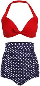 Cocoship Retro Red Top and White Polka High Waisted Bikini Swimsuits Swimwear XL(FBA)