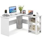 Tangkula White L Shaped Desk with S