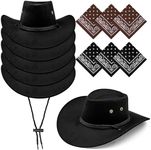 6 Pack Black Cowboy Hats with Bandana, Cowgirl Hat with Adjustable Drawstring, Western Costume for Party, Stage, Performance