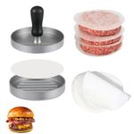 Aluminum Non-Stick Hamburger Press with 100 Free Patty Papers for Patties Cheeseburgers Barbecue Meatballs Frying Pan Delicious Homemade Burgers Easily Make Delicious Patty