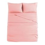 JOLLYVOGUE Pink Queen Sheet Set, 4 Pieces Bed Sheets Set with Deep Pocket, Breathable & Cooling Bed Sheets with a Flat Sheet, a Fitted Sheet & 2 Closure Pillowcases(Pink, Queen)