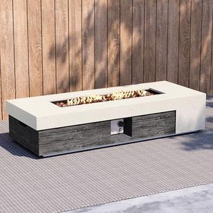 56inch Rectangle Propane Fire Pit Table 50000 BTU-Black & White Concrete Finish,Auto-Ignition,CSA Certified,Includes Lava Rocks,Waterproof Cover for Patio & Backyard
