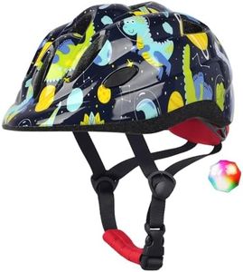 Atphfety Kids Toddler Bike Helmet, Adjustable Boys Girl Helmets from Baby to Children(Age 1-8), Multi Sports for Bicycle Skate Scooter with LED Light (Blue Dinosaur, S:50 cm - 54cm/19.7-21.2 inch)