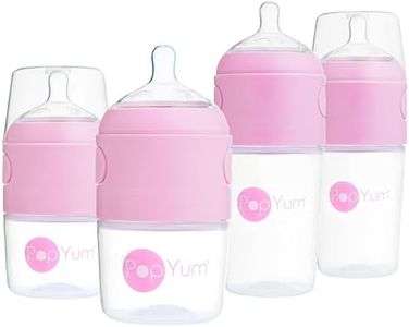 PopYum Pink Formula Making Baby Bottle Starter Set, 4-Pack, 2X 5oz Bottles with #1 Slow Flow Nipples + 2X 9oz Bottles with #2 Medium Flow Nipples, Mixing, Dispenser