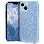 MATEPROX Compatible with iPhone 15 Case, Sparkly Bling Cute Glitter Cover with 3 Layer Hybrid, Anti-Slick Protective Case for iPhone 15 6.1'' 2023-Blue