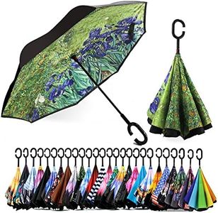 SIEPASA 49/56 Inch Inverted Reverse Upside Down Umbrella, Extra Large Double Canopy Vented Windproof Waterproof Stick Golf Umbrellas with C-shape Handle.(Irises, 49 Inch)