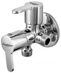 JAGGER JAG602 MARK Full Brass Quarter turn 2 Way Angle Valve , Chrome Finish 2 in 1 Angle Valve for Pipe Connection in Bathroom with Wall Flange and Teflon Tape